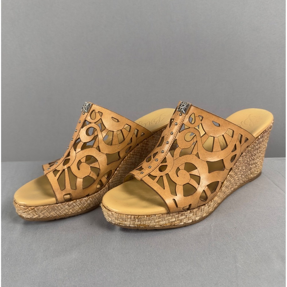Brighton Daria Wedge Sandals 8M Brown Leather Cutout Espadrille Slides